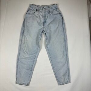 Brittania Vintage High Waisted Mom Jeans Light Wash Tapered Petite 12x28 Cotton